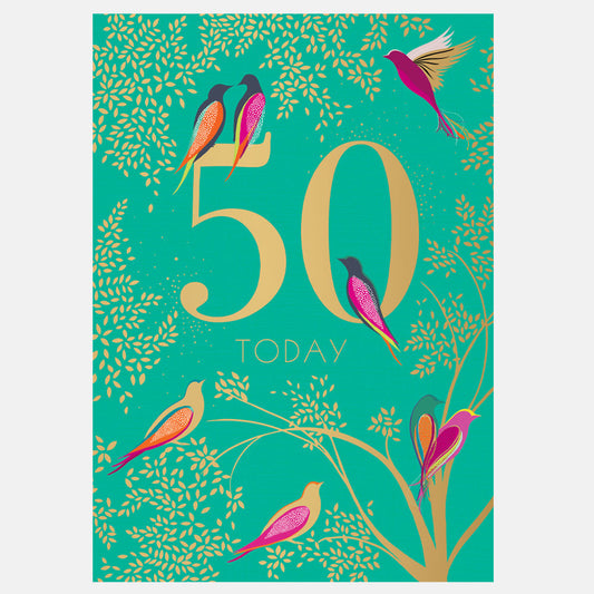 Green Birds 50th Birthday Card
