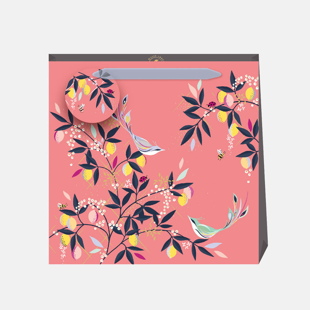 Coral Orchard Birds Medium Gift Bag