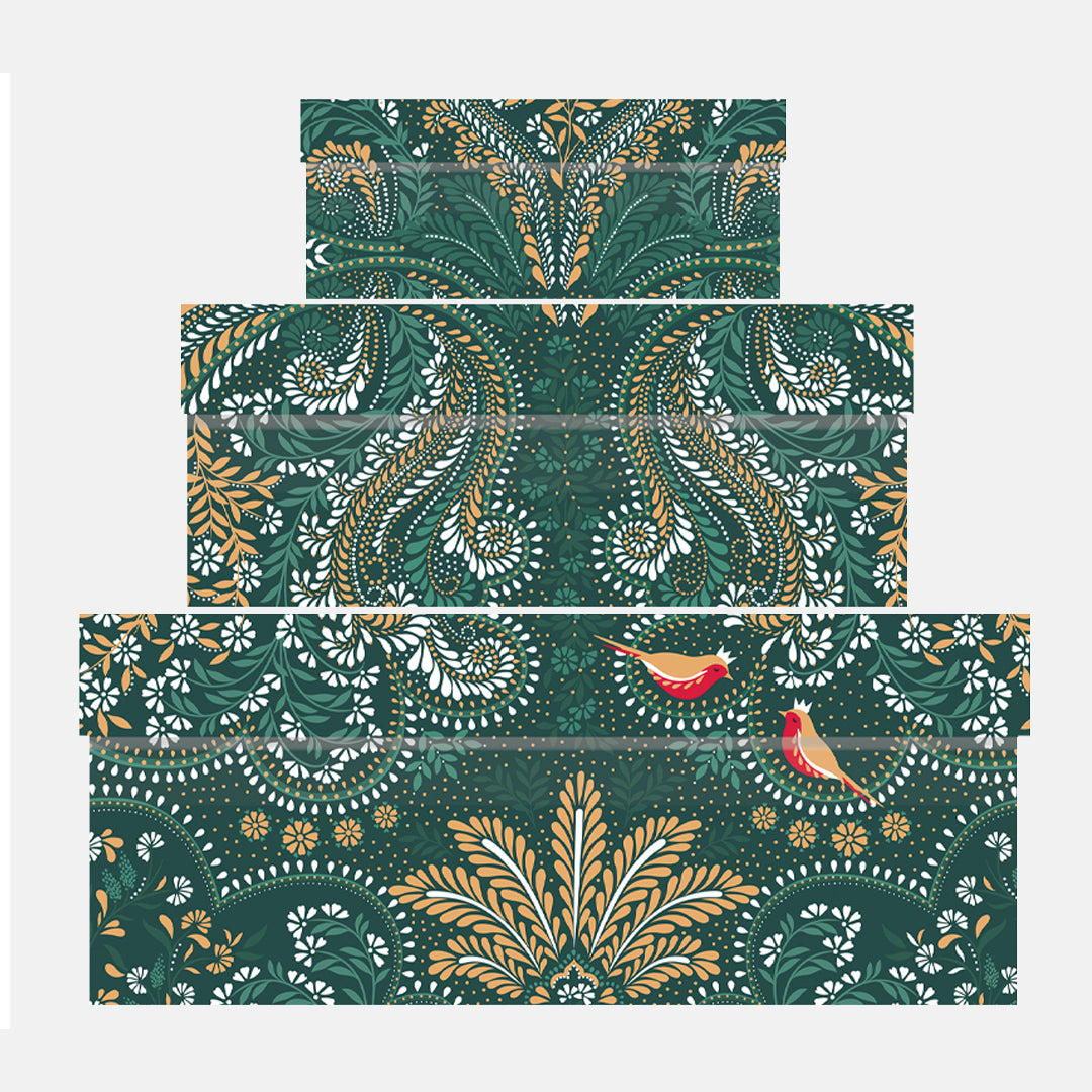 Robin Filigree Deep Emerald Christmas Gift Boxes - Set of 3
