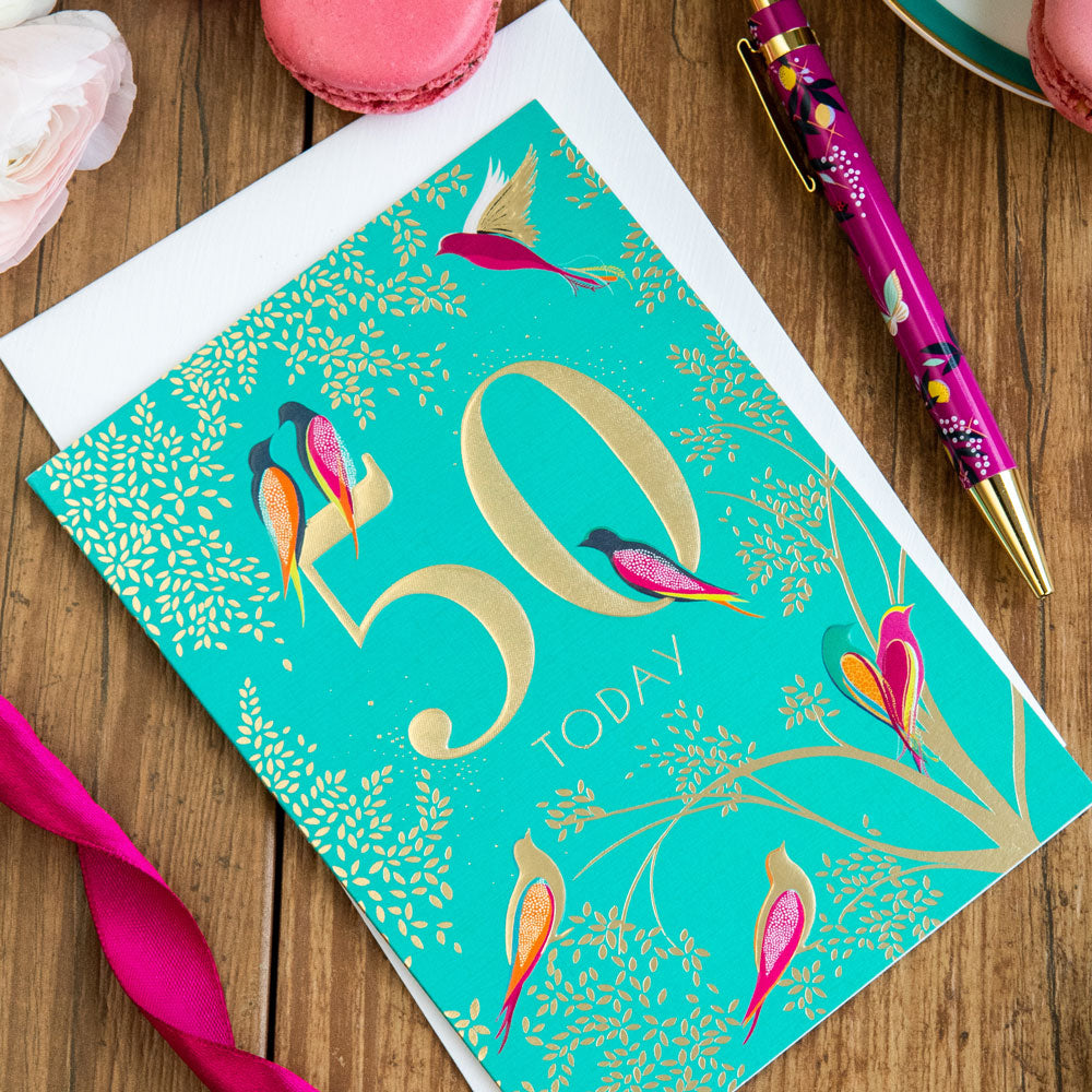 Green Birds 50th Birthday Card