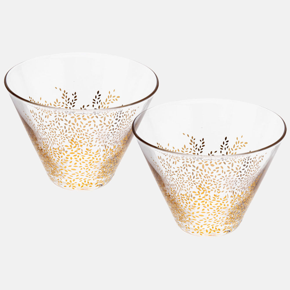 Gold Leaves Glass Bowls - Set of 2