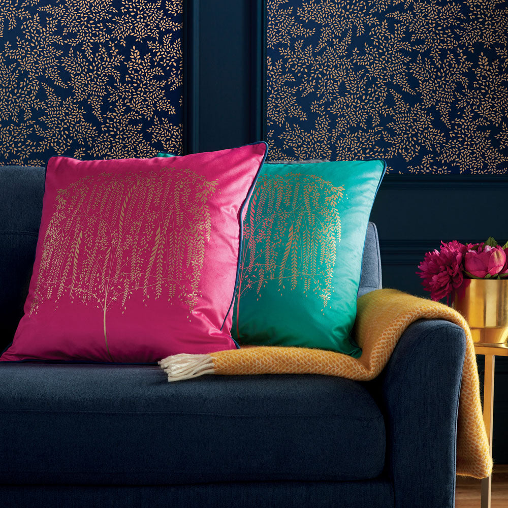 Green Willow Tree Metallic Feather Filled Cushion