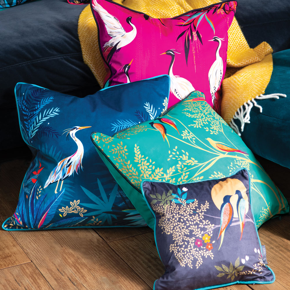 Teal Heron Feather Filled Cushion