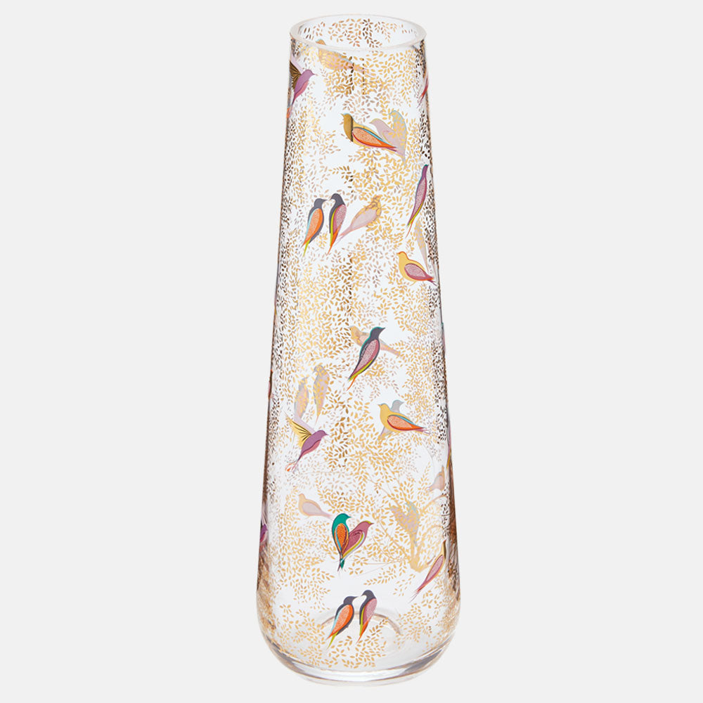 Tall Gold Leaves & Birds Glass Vase