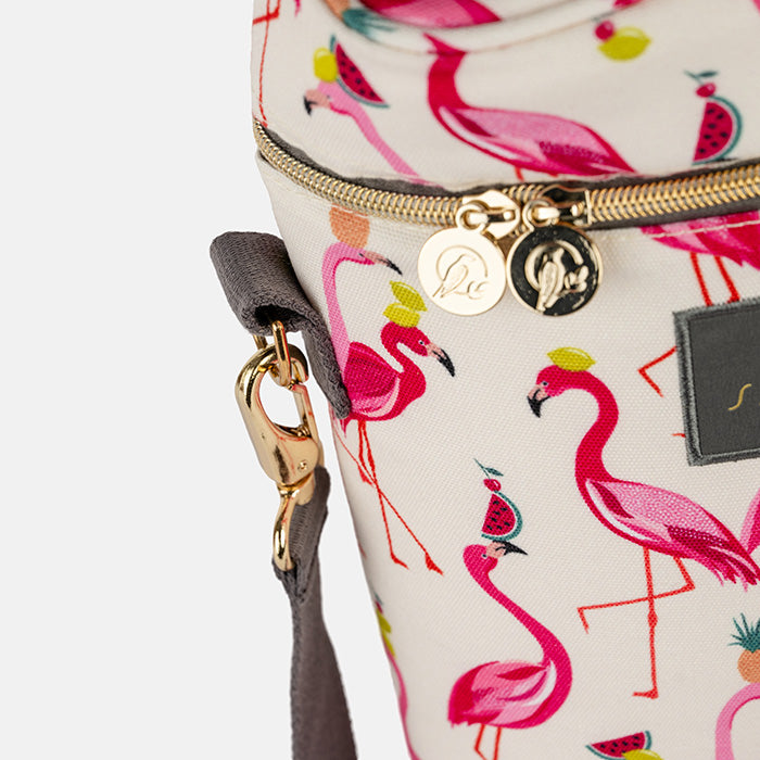 Close up of gold embossed zips