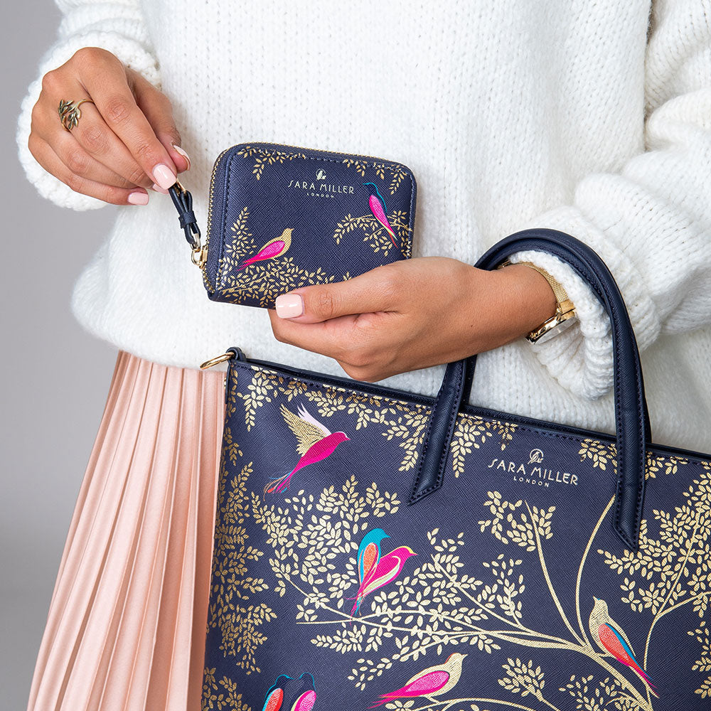 Smokey Blue Birds Small Zip Purse