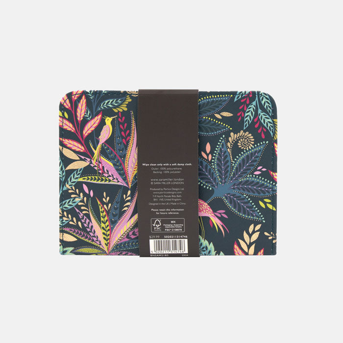 Packaged product with colorful floral and bird design on a white background