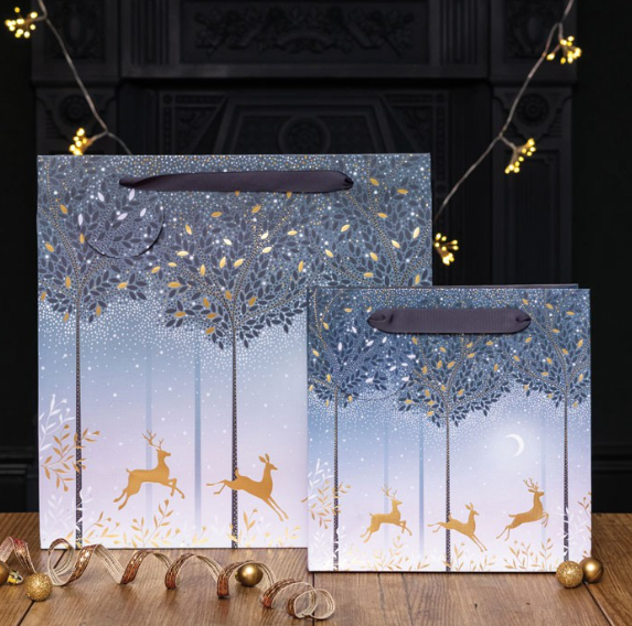 Moonlit Deer Blush & Grey Ombre Medium Christmas Bag