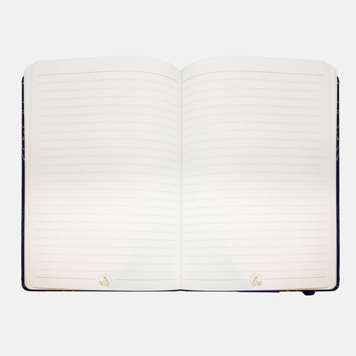Open notebook, shows lined pages.