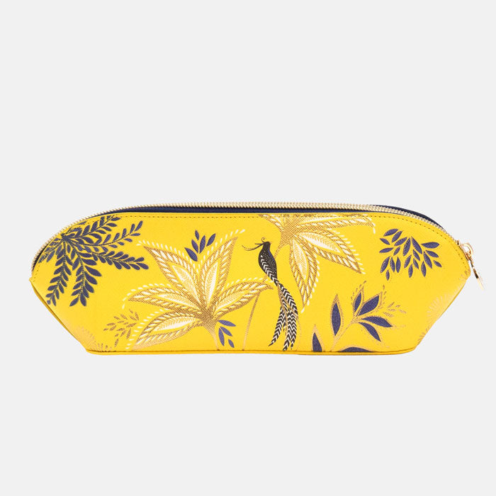 Yellow pencil case with botanic blooms design and gold detailing.