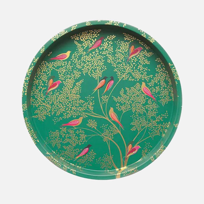 Green Birds Round Tin Tray