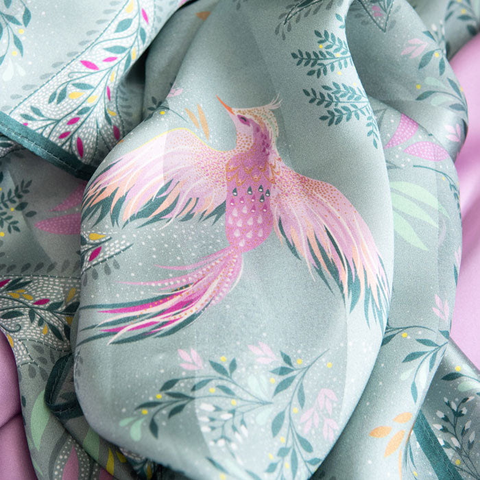Dusky Blue Birds of Paradise Silk Scarf