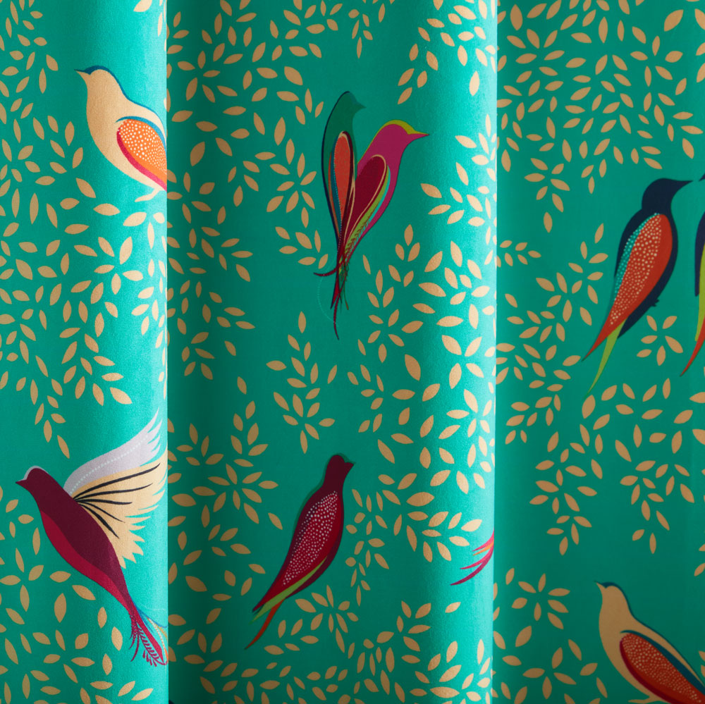 Green Birds Ready Made Curtains