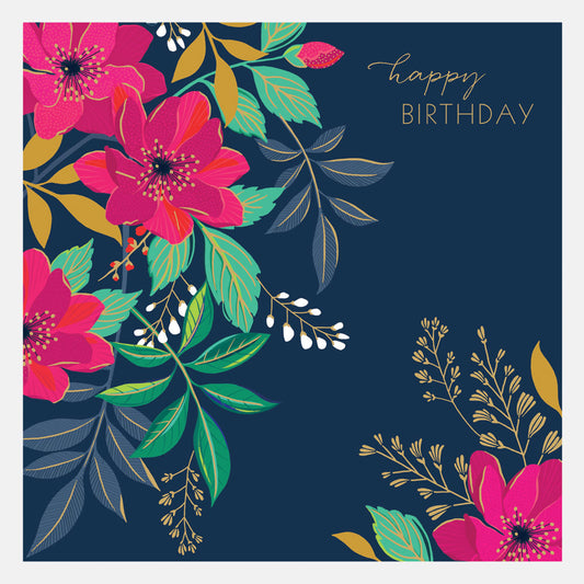 Navy Floral Happy Birthday Card