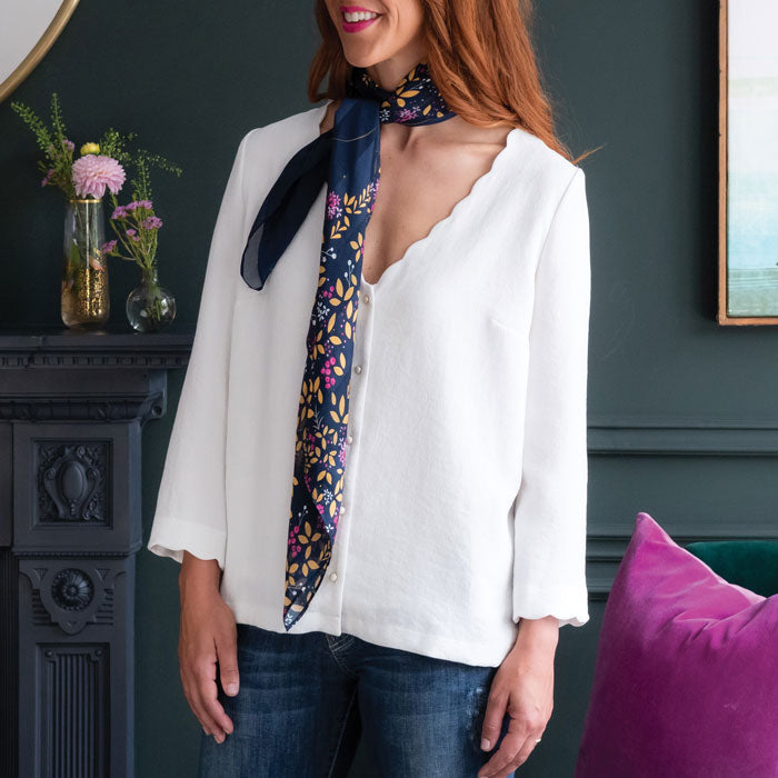 Navy Hummingbird Silk Scarf