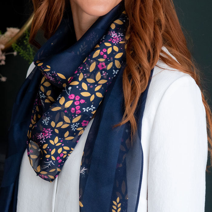 Navy Hummingbird Silk Scarf