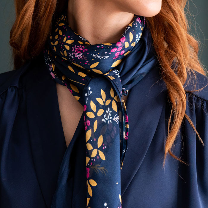 Navy Hummingbird Silk Scarf