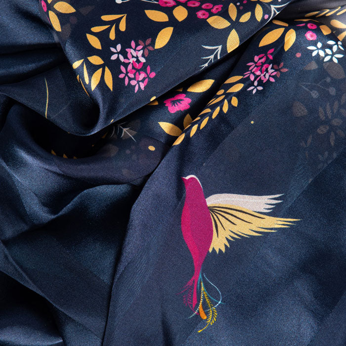 Navy Hummingbird Silk Scarf