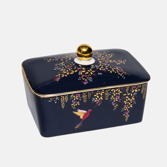 Navy Hummingbird Butter Dish