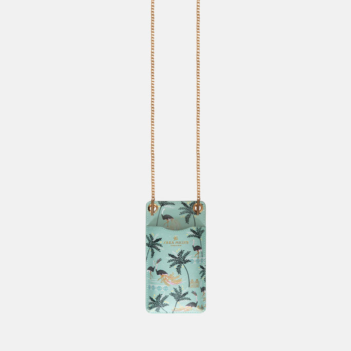 Mint Ostrich & Palms Phone Pouch