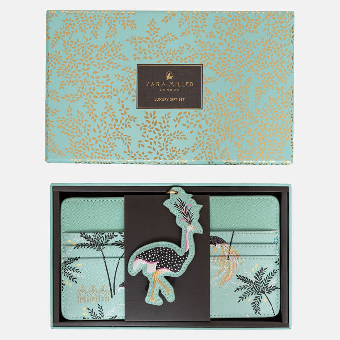 Mint Ostrich & Palms Travel Organiser and Keyring Gift Set