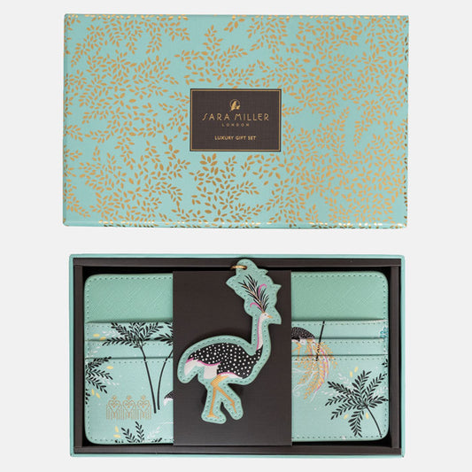 Mint Ostrich & Palms Travel Organiser and Keyring Gift Set