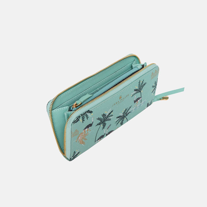 Mint Ostrich & Palms Large Zip Purse