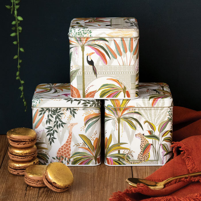 Palm Garden Square Tin Caddies - Set of 3