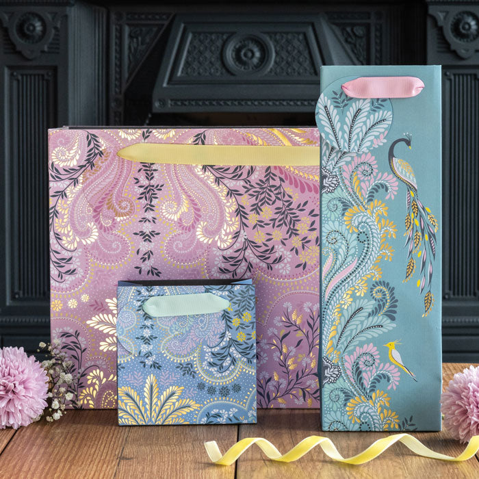 Dusky Teal Peacock Filigree Bottle Bag