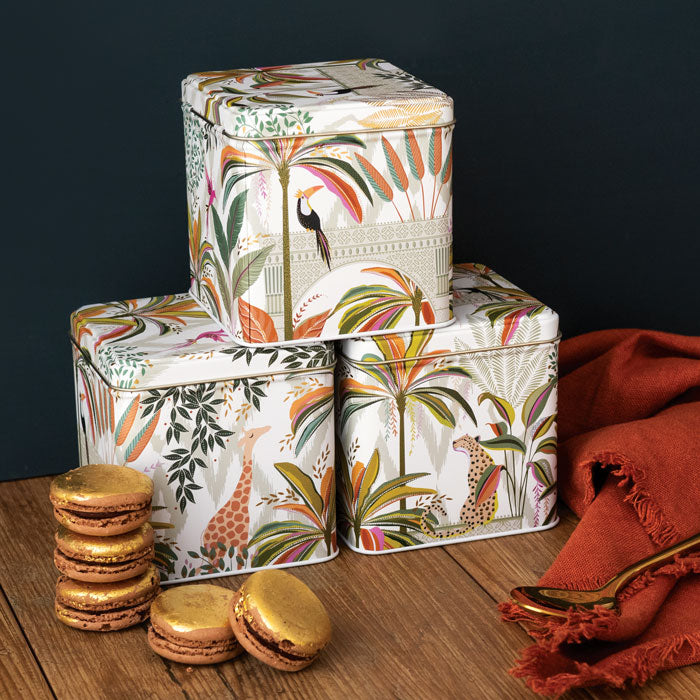 Palm Garden Square Tin Caddies - Set of 3