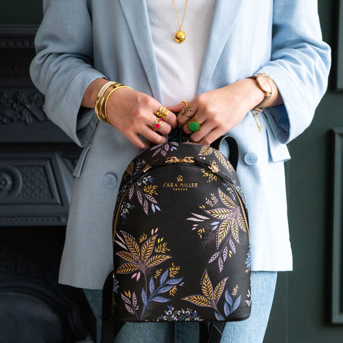 Black Botanic Mini Backpack