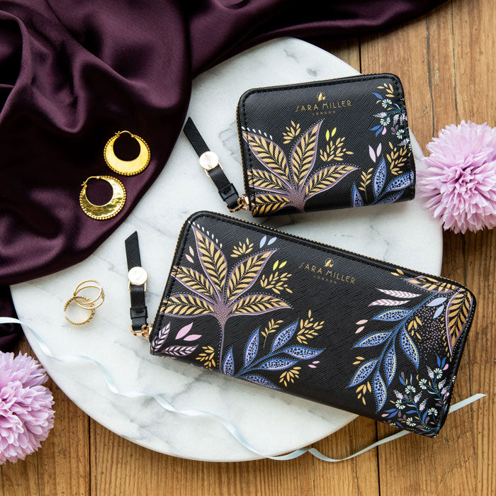 Black Botanic Large Zip Purse