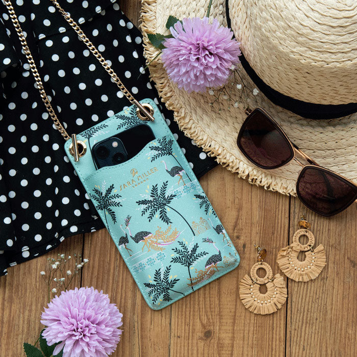 Mint Ostrich & Palms Phone Pouch