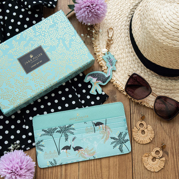 Mint Ostrich & Palms Travel Organiser and Keyring Gift Set