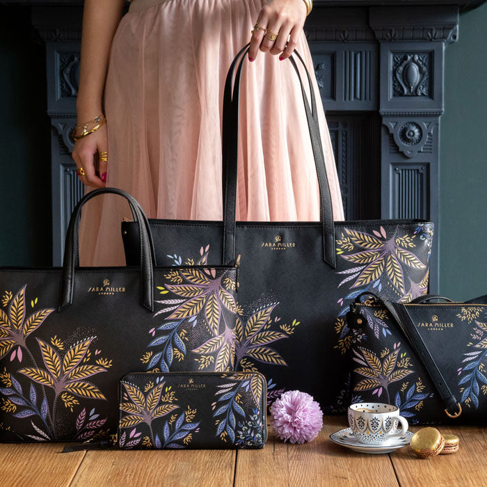 Black Botanic Zip Top Crossbody