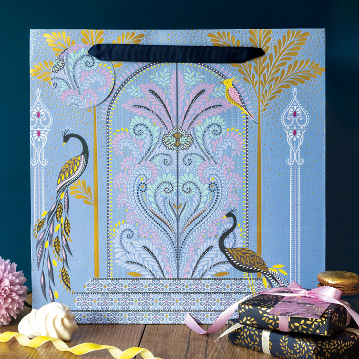 Powder Blue Peacock Entrance Large Gift Bag