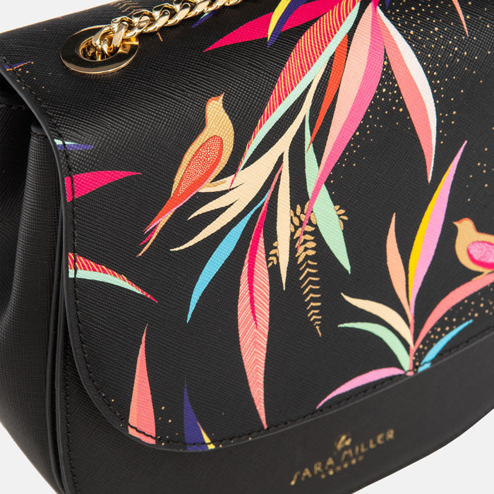 Black Bamboo Half-Moon Crossbody Bag