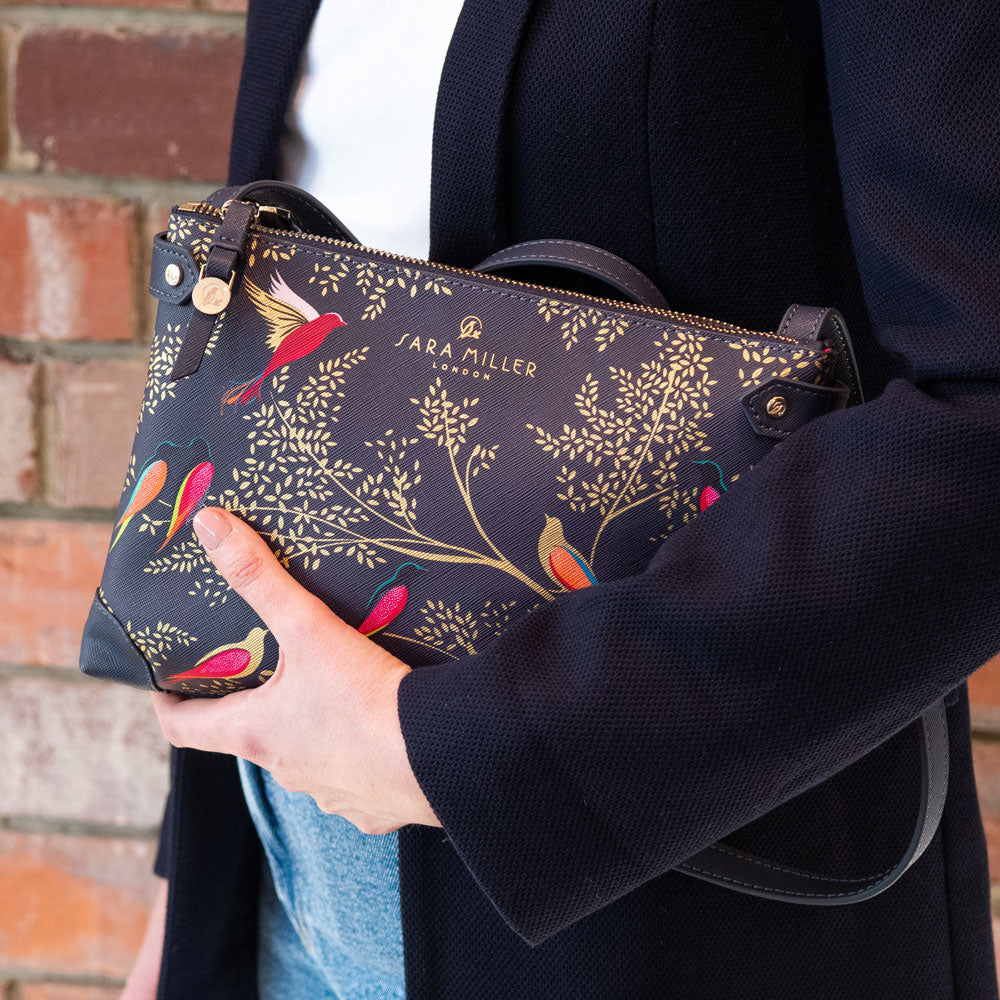 Smokey Blue Birds Zip Top Crossbody Bag