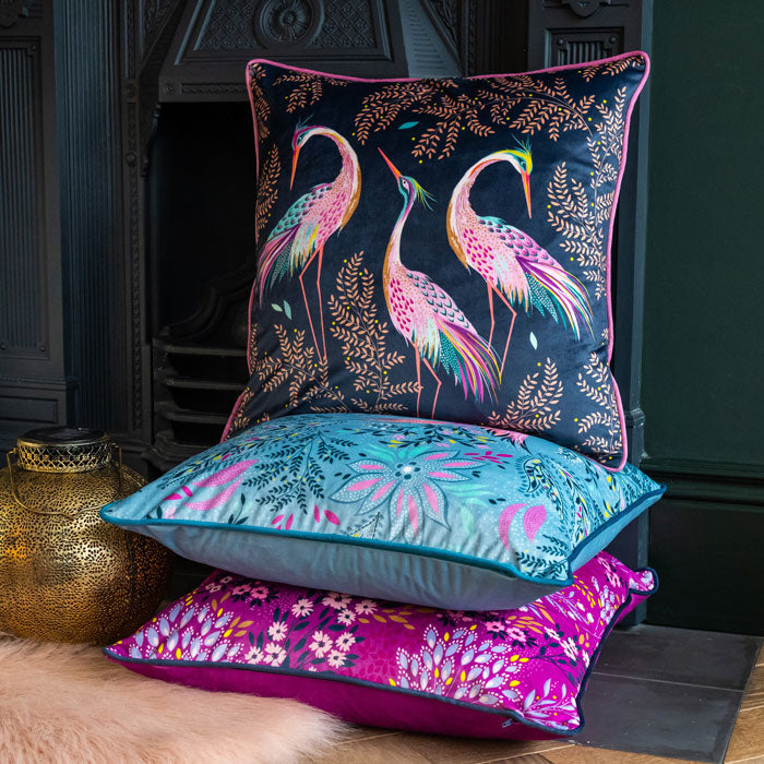 Dusky Blue Bird of Paradise Velvet Cushion