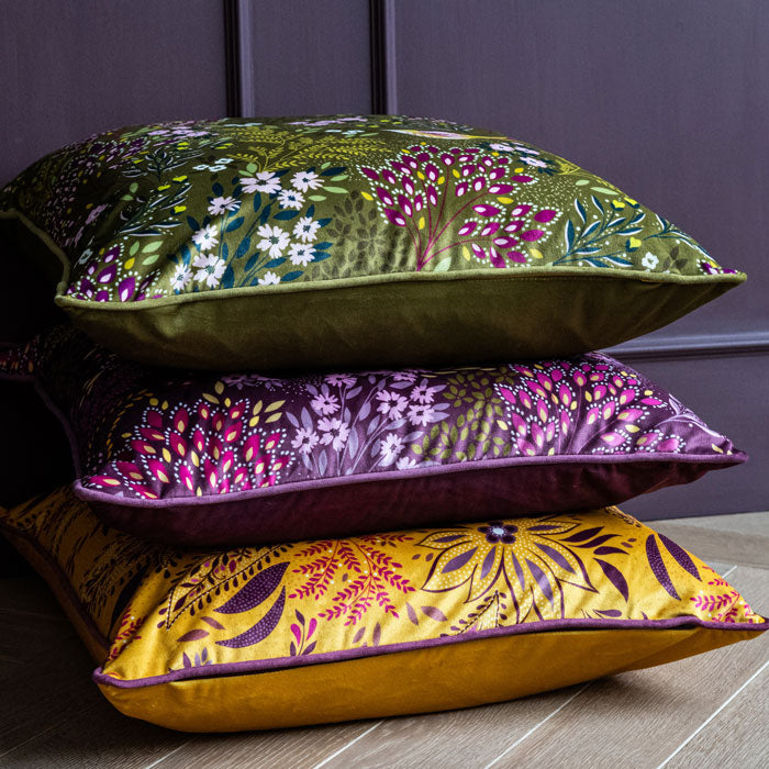 Olive Songbird Velvet Cushion