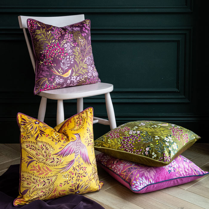 Olive Songbird Velvet Cushion