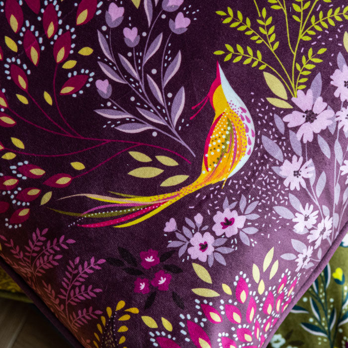Plum Songbird Velvet Cushion