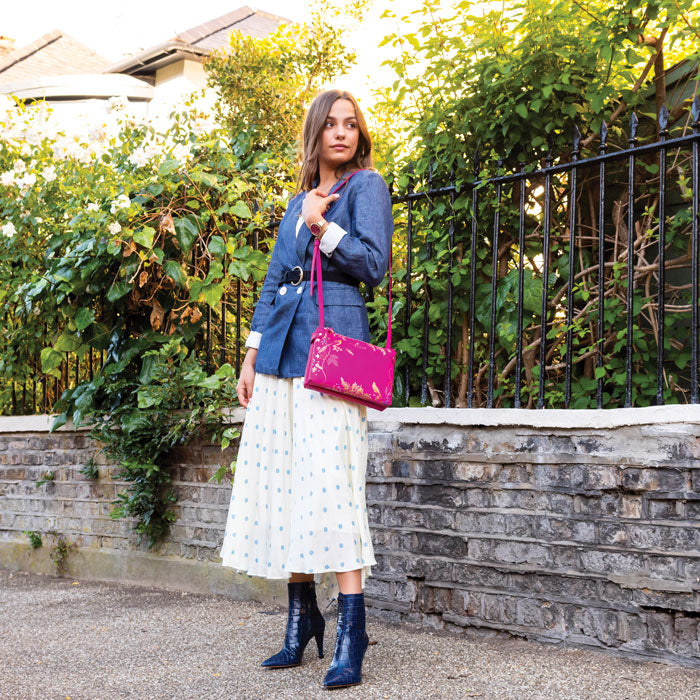 Pink Birds Zip Top Crossbody