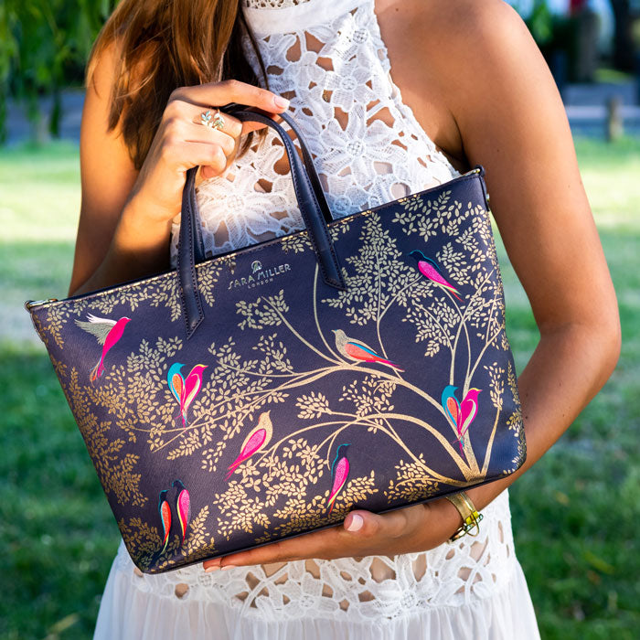 Smokey Blue Birds Medium Tote