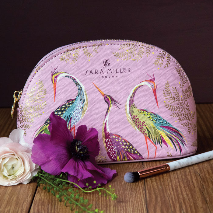 Blossom Pink Dancing Cranes Small Cosmetic Bag
