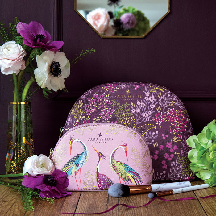 Blossom Pink Dancing Cranes Small Cosmetic Bag