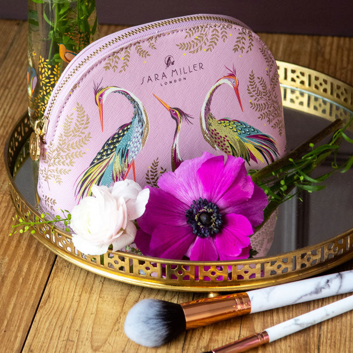 Blossom Pink Dancing Cranes Small Cosmetic Bag