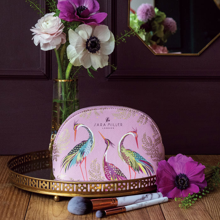 Blossom Pink Dancing Cranes Small Cosmetic Bag