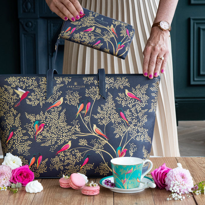 Smokey Blue Birds Large Zip Purse