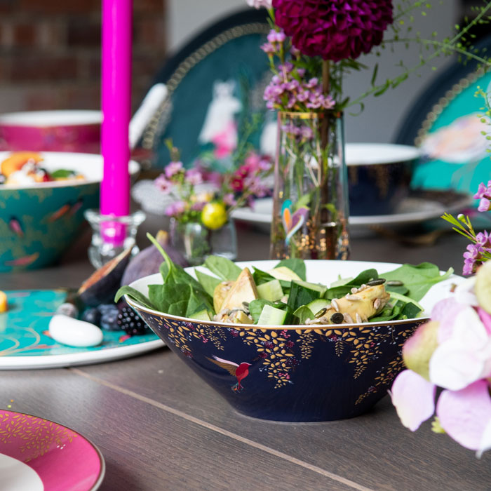 Navy Hummingbird Medium Salad Bowl